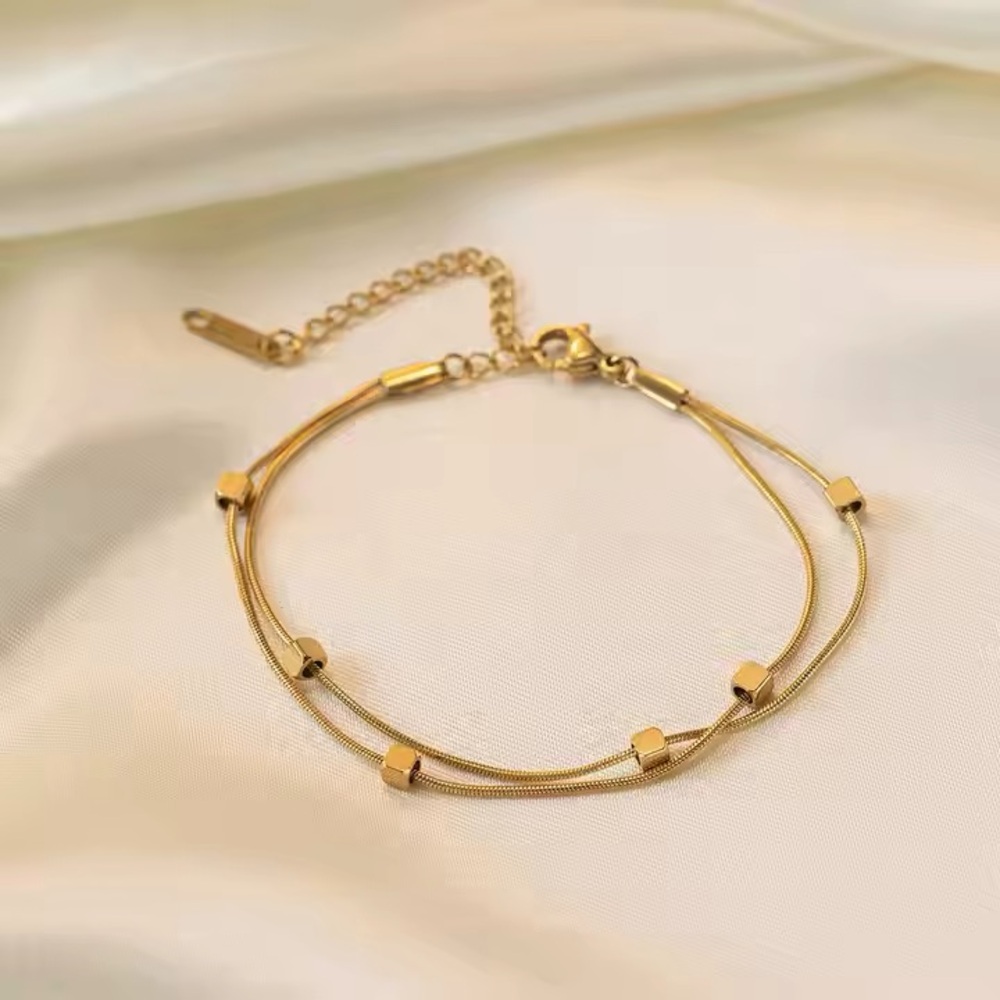 18K Gold Plated Double Layered Bracelet*Dainty Minimalist Satellite MLB016 - Picture 4 of 6
